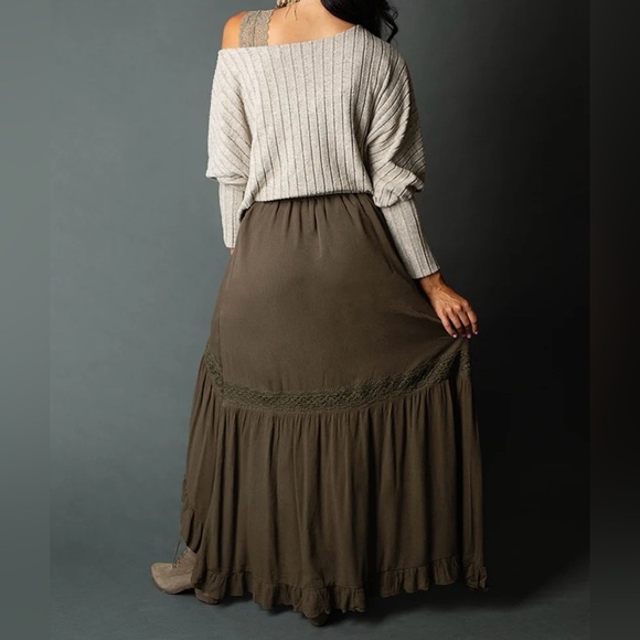 Olive Green Maxi Skirt - Picture 3 of 7